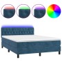 Cama box spring colchón y LED terciopelo azul oscuro 140x190 cm de vidaXL, Camas y somieres - Ref: Foro24-3134583, Precio: 42...