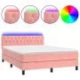 Box spring bed with mattress and LED pink velvet 140x190 cm by vidaXL, Beds and slatted bases - Ref: Foro24-3134584, Price: 4...