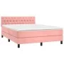 Box spring bed with mattress and LED pink velvet 140x190 cm by vidaXL, Beds and slatted bases - Ref: Foro24-3134584, Price: 4...