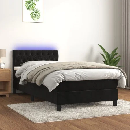 Box spring bed with mattress and LED black velvet 90x200 cm by vidaXL, Beds and slatted bases - Ref: Foro24-3134563, Price: 2...