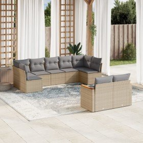 Set de sofás de jardín 9 pzas con cojines ratán sintético beige Set de sofás de jardín 9 pzas con cojines ratán sintético beige