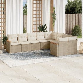 Set de sofás de jardín 9 pzas con cojines ratán sintético beige en Conjuntos de jardín | Comprar online en Foro24