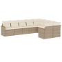 Set de sofás de jardín 9 pzas con cojines ratán sintético beige