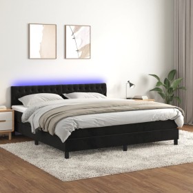 Cama box spring colchón y LED terciopelo negro 180x200 cm