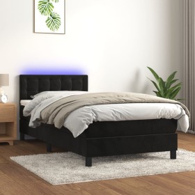 Cama box spring colchón y LED terciopelo negro 100x200 cm