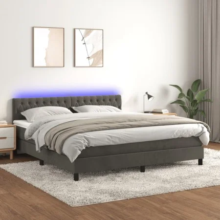 Cama box spring colchón y LED terciopelo gris oscuro 160x200 cm de vidaXL, Camas y somieres - Ref: Foro24-3134592, Precio: 49...