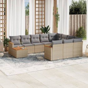 Set de sofás de jardín 11pzas con cojines ratán sintético beige