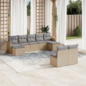Set de sofás de jardín 9 pzas con cojines ratán sintético beige en Conjuntos de jardín | Comprar online en Foro24
