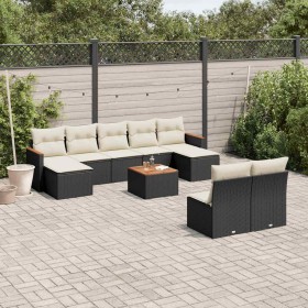 Set de sofás de jardín 10 pzas cojines ratán sintético negro