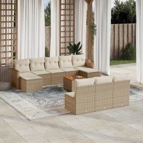 Set de sofás de jardín 11pzas con cojines ratán sintético beige