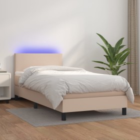 Cama box spring colchón LED cuero sintético capuchino 100x200cm