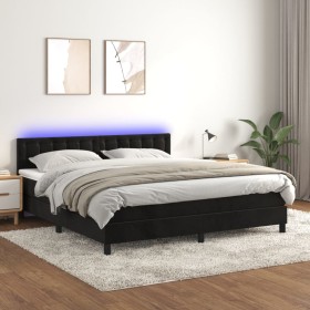 Cama box spring colchón y LED terciopelo negro 180x200 cm