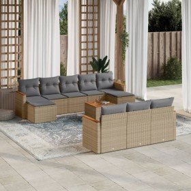 Set de sofás de jardín 11pzas con cojines ratán sintético beige en Conjuntos de jardín | Comprar online en Foro24