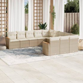 Set de sofás de jardín 11pzas con cojines ratán sintético beige