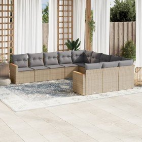 Set de sofás de jardín 11pzas con cojines ratán sintético beige