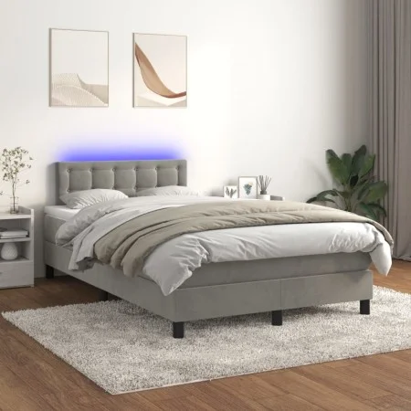 Box spring bed with mattress and LED light gray velvet 120x200 cm by vidaXL, Beds and slatted bases - Ref: Foro24-3134633, Pr...