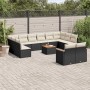 Set de sofás de jardín y cojines 13 pzas ratán sintético negro