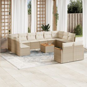 Set sofás de jardín con cojines 13 pzas ratán sintético beige en Conjuntos de jardín | Comprar online en Foro24