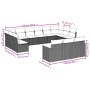 Set de sofás de jardín y cojines 13 pzas ratán sintético negro