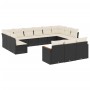 Set de sofás de jardín y cojines 13 pzas ratán sintético negro