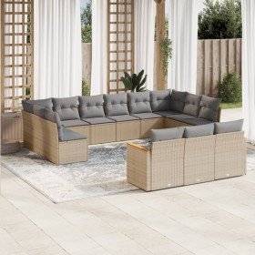 Set sofás de jardín con cojines 13 pzas ratán sintético beige en Conjuntos de jardín | Comprar online en Foro24