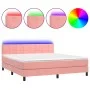 Box spring bed with mattress and LED pink velvet 180x200 cm by vidaXL, Beds and slatted bases - Ref: Foro24-3134422, Price: 5...