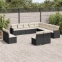 Set de sofás de jardín y cojines 13 pzas ratán sintético negro