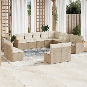 Set sofás de jardín con cojines 13 pzas ratán sintético beige Set sofás de jardín con cojines 13 pzas ratán sintético beige