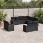 Set de sofás de jardín 11 pzas y cojines ratán sintético negro