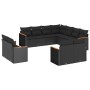 Set de sofás de jardín 11 pzas y cojines ratán sintético negro