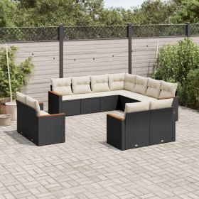 Set de sofás de jardín 11 pzas y cojines ratán sintético negro