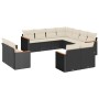 Set de sofás de jardín 11 pzas y cojines ratán sintético negro