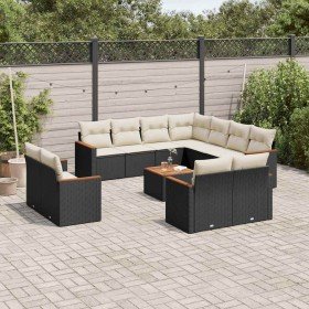 Set de sofás de jardín 12 piezas cojines ratán sintético negro