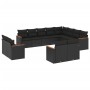 Set de sofás de jardín 12 piezas cojines ratán sintético negro