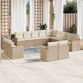 Set sofás de jardín con cojines 13 pzas ratán sintético beige Set sofás de jardín con cojines 13 pzas ratán sintético beige