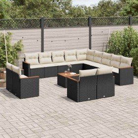 Set sofás de jardín 14 pzas con cojines ratán sintético negro Set sofás de jardín 14 pzas con cojines ratán sintético negro
