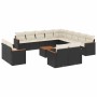 Set sofás de jardín 14 pzas con cojines ratán sintético negro