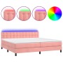 Box spring bed with mattress and LED pink velvet 200x200 cm by vidaXL, Beds and slatted bases - Ref: Foro24-3134668, Price: 5...