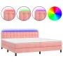 Box spring bed with mattress and LED pink velvet 200x200 cm by vidaXL, Beds and slatted bases - Ref: Foro24-3134668, Price: 5...