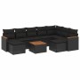 Set de sofás de jardín 10 pzas cojines ratán sintético negro