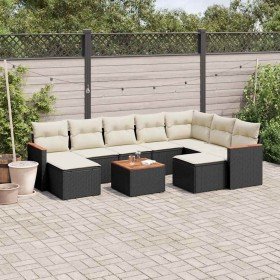 Set de sofás de jardín 10 pzas cojines ratán sintético negro