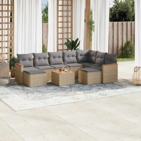Juego de sofás jardín con cojines beige 10 pzas ratán sintético