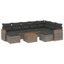 Set de sofás de jardín 10 pzas con cojines ratán sintético gris