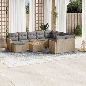 Set de sofás de jardín 11pzas con cojines ratán sintético beige
