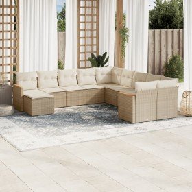Set de sofás de jardín 11pzas con cojines ratán sintético beige
