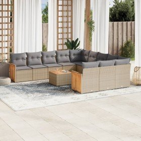 Set sofás de jardín con cojines 13 pzas ratán sintético beige Set sofás de jardín con cojines 13 pzas ratán sintético beige
