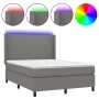 Box spring bed mattress and LED lights dark gray fabric 140x190 cm by vidaXL, Beds and slatted bases - Ref: Foro24-3138150, P...