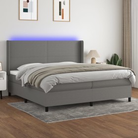 Cama box spring colchón y luces LED tela gris claro 200x200 cm