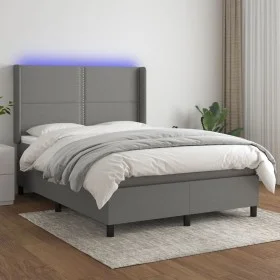 Box spring bed mattress and LED lights dark gray fabric 140x200 cm by vidaXL, Beds and slatted bases - Ref: Foro24-3138238, P...