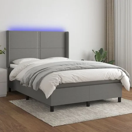 Box spring bed mattress and LED lights dark gray fabric 140x200 cm by vidaXL, Beds and slatted bases - Ref: Foro24-3138238, P...